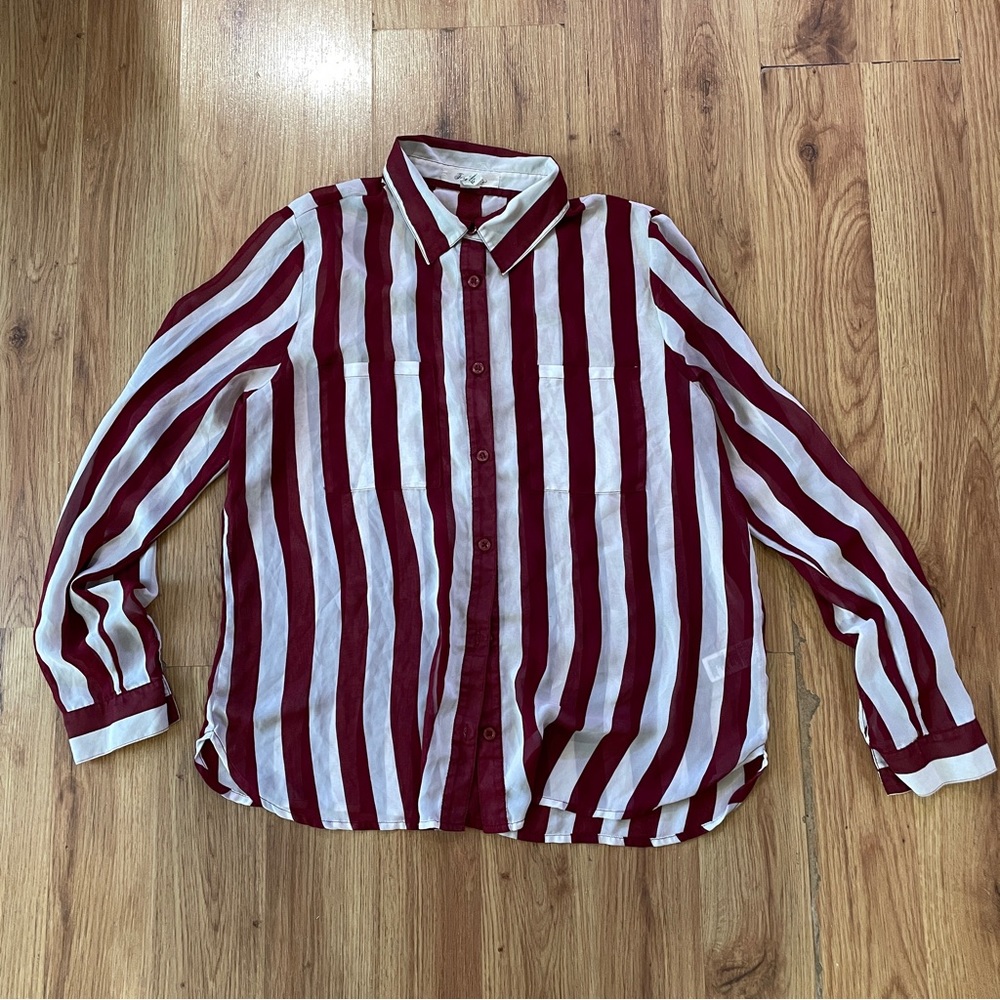 SPRING CLEAN-Maroon Pinstripe Blouse